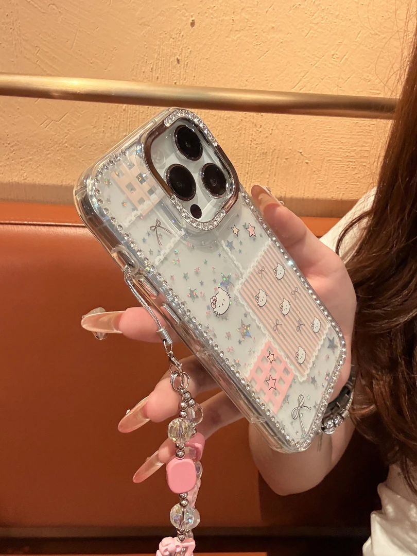 【自带相机保护按键】粉色条纹kitty适用苹果16promax手机壳15/1413