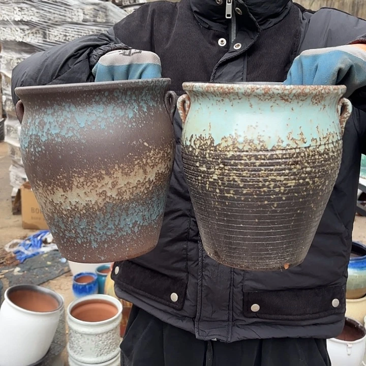 紫砂茶碗复古两个色口径19高度21