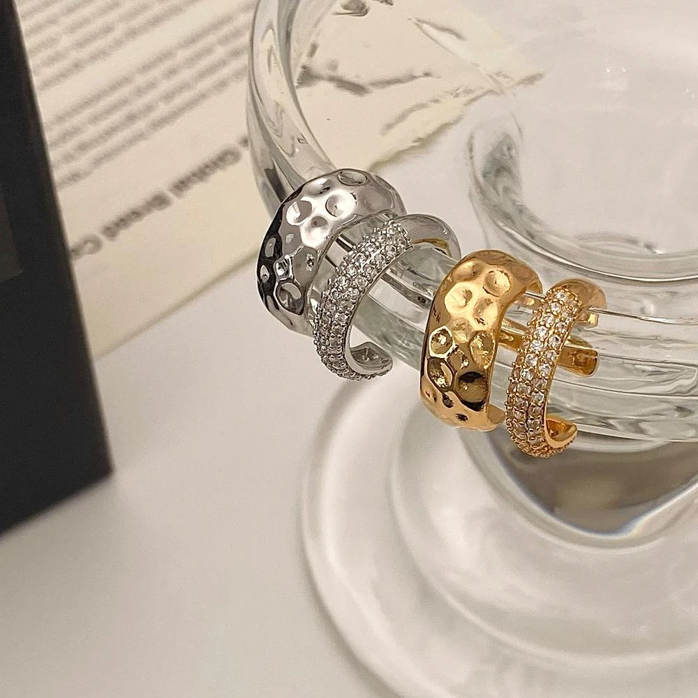 铜合金锆石耳饰 精致高级感金属双层耳骨夹女复古日韩小众轻奢锆