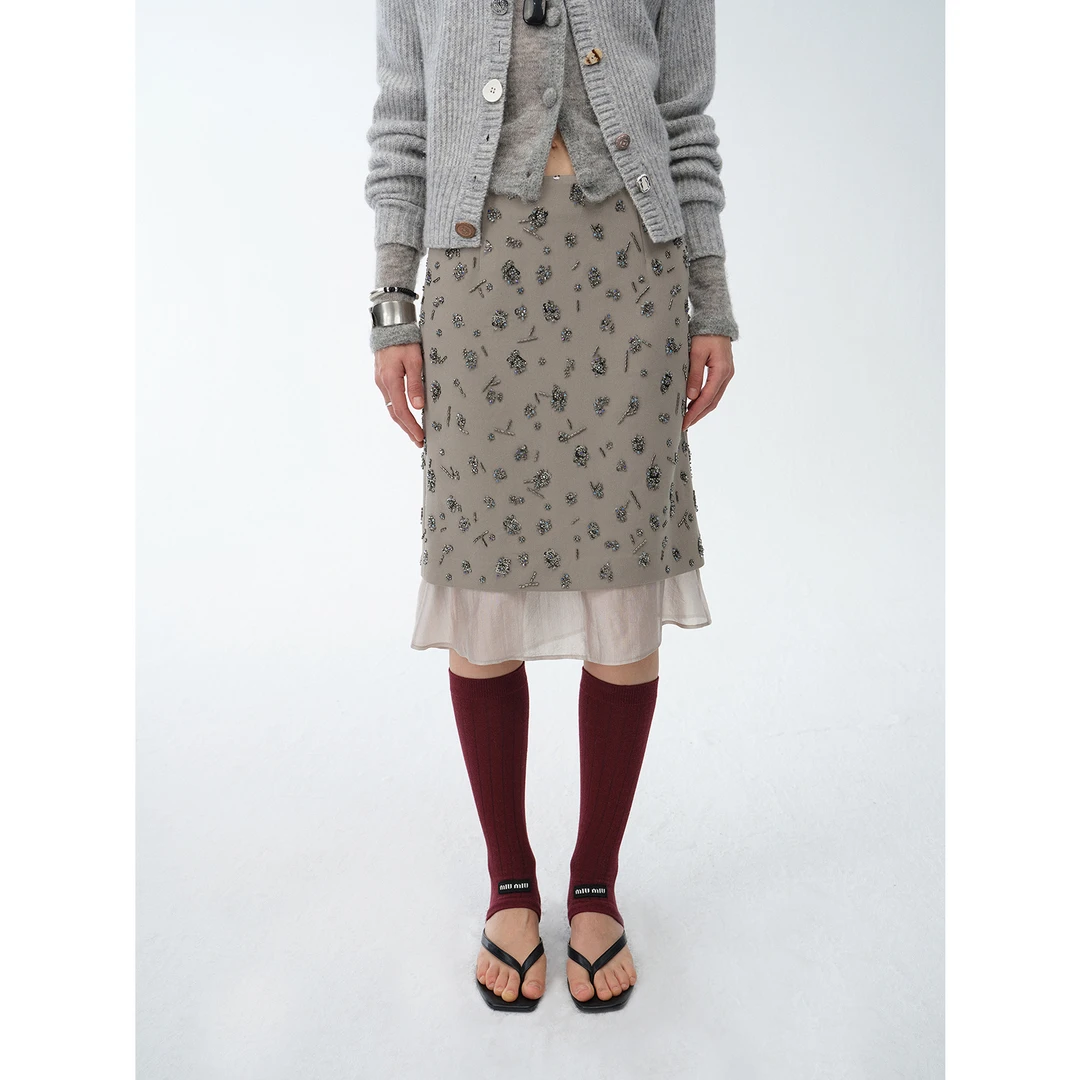 付智恩 花与她 重工手工珠片绣花小A版半身裙