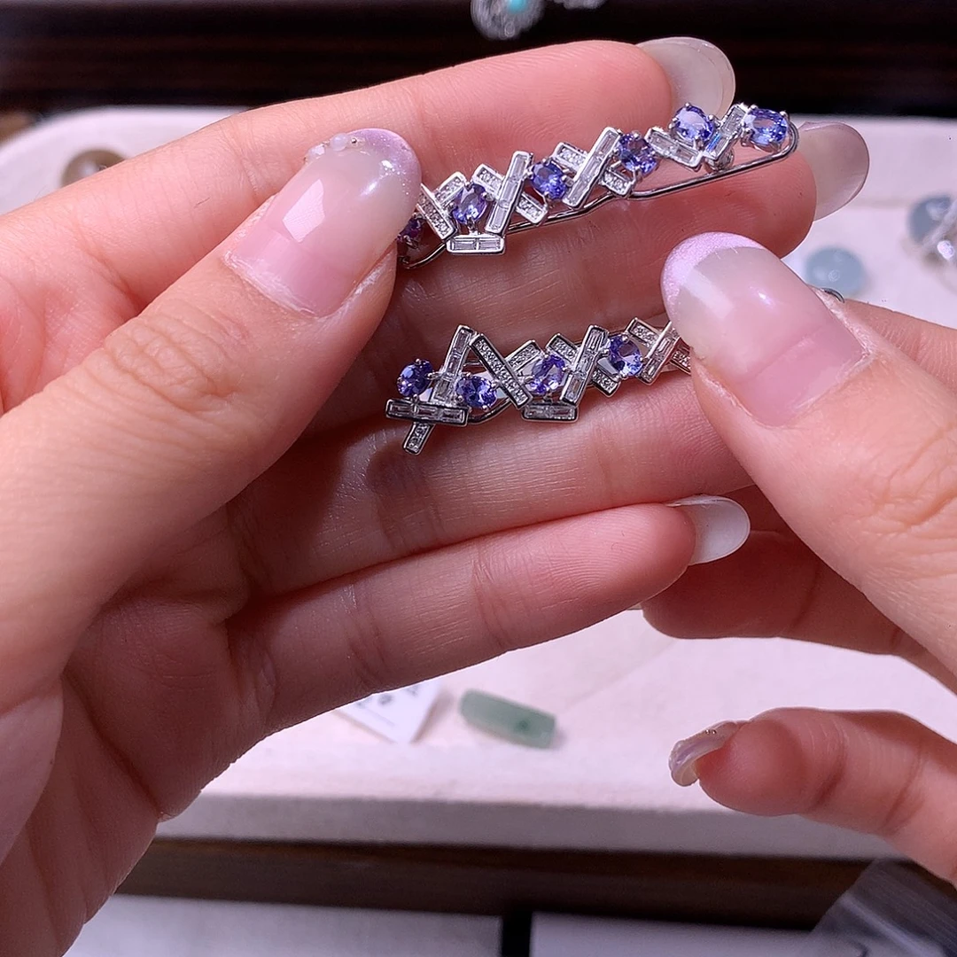 发饰银S925镶嵌坦桑石双十一福利价