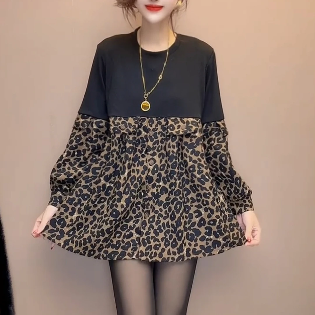 秋季新款胖mm大码宽松显瘦遮肉假两件中长款卫衣女外搭上衣潮