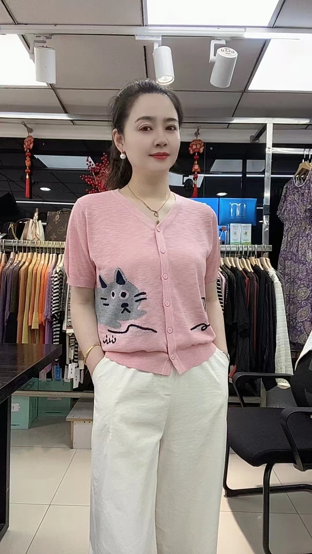 [秀客严选] 夏款提花猫莱赛尔针织短袖