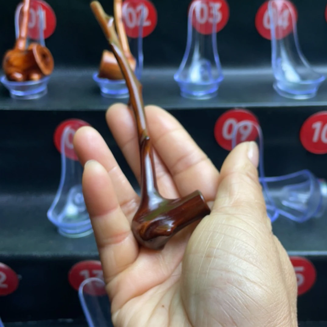 原生态手工制作可盘玩粗中细支檬子木文玩烟斗长15cm