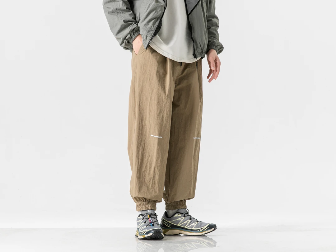 M663春秋潮牌日系简约户外机能防水布膝盖印花休闲束脚长裤