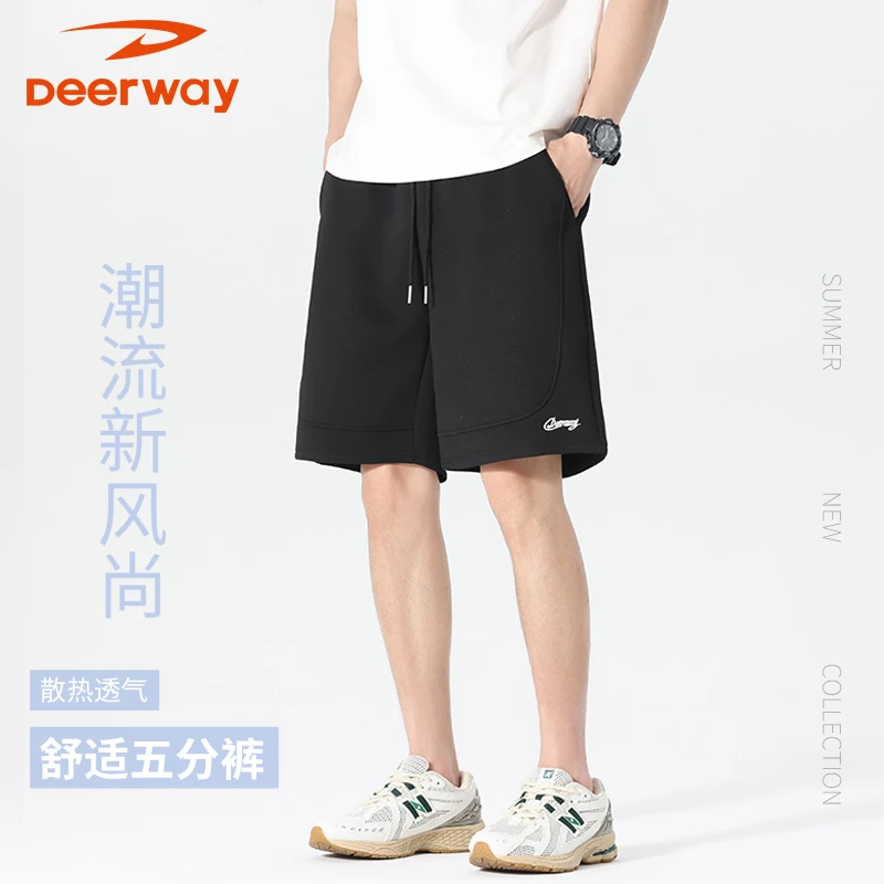 Deerway/德尔惠男士夏季透气宽松休闲重磅刺绣运动五分短裤D21
