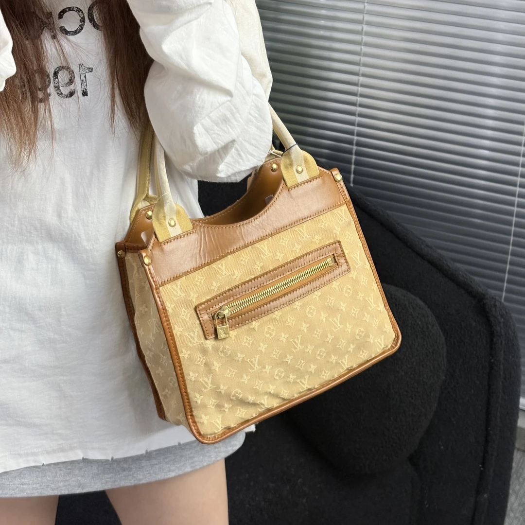 95新 LouisVuitton/路易威登 黄色老花单宁手提包sc