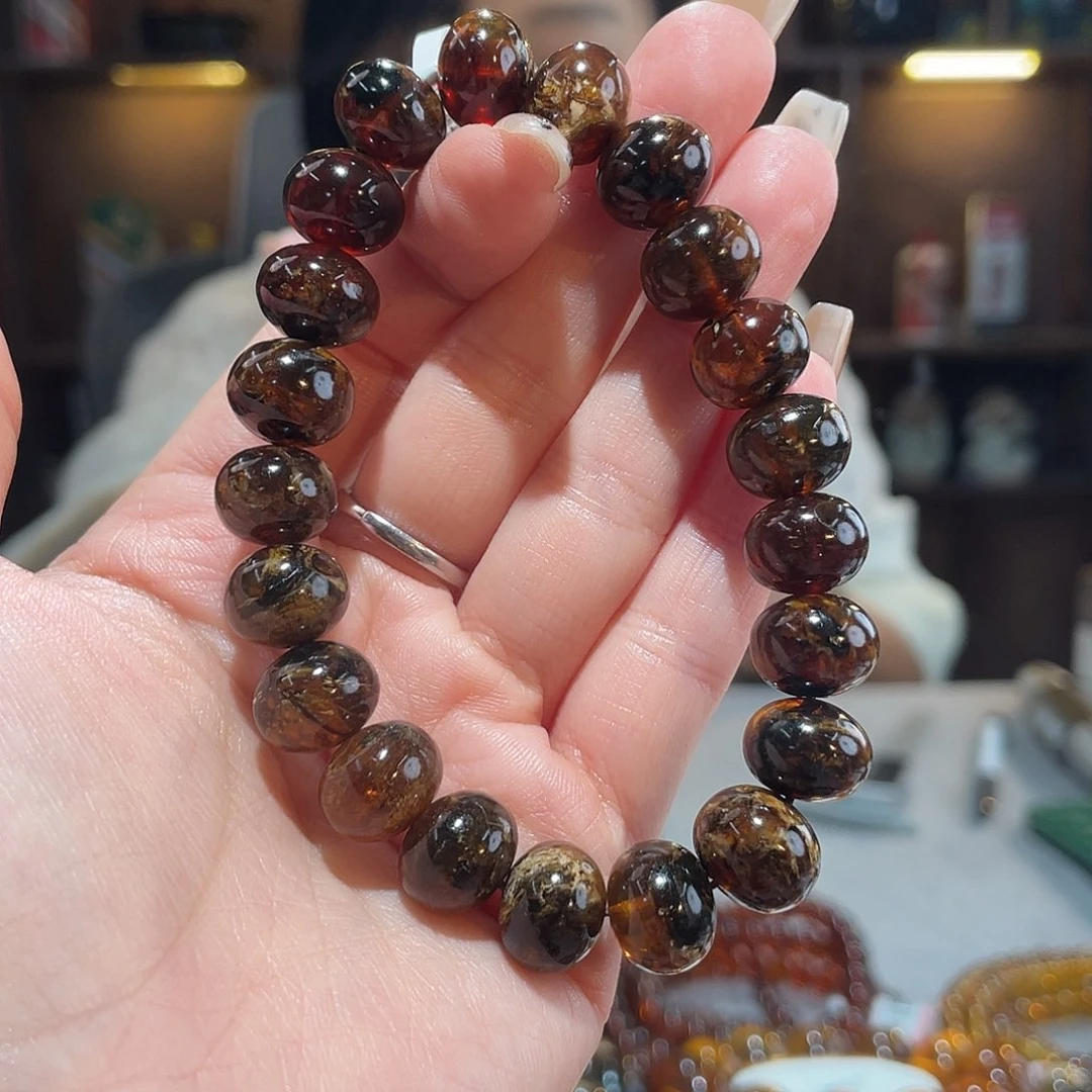 琥珀未镶嵌手链12m花