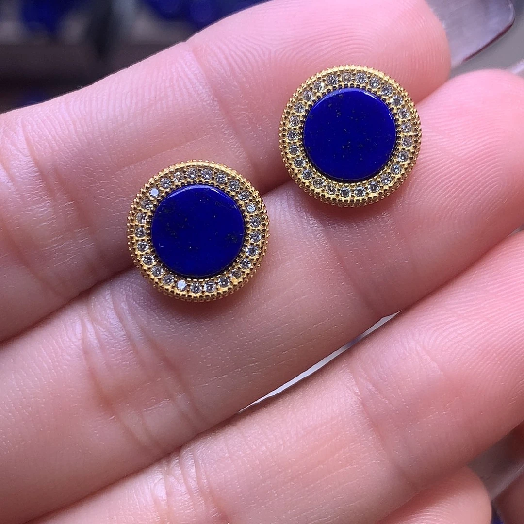 青金石银S925镶嵌耳饰