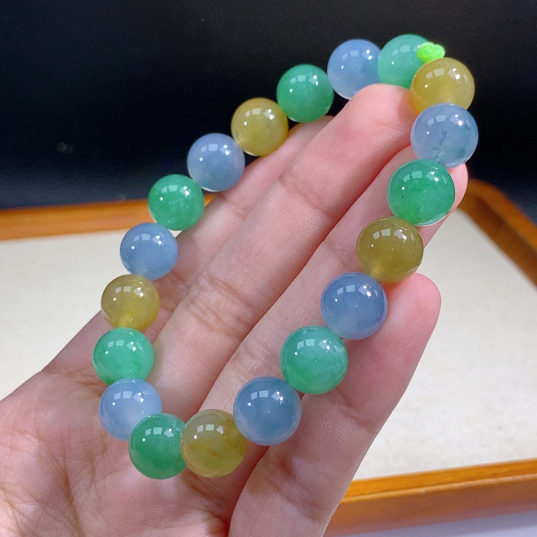 嘉运翡翠7.23-16缅甸天然翡翠A货多宝手串卡10mm19颗粒