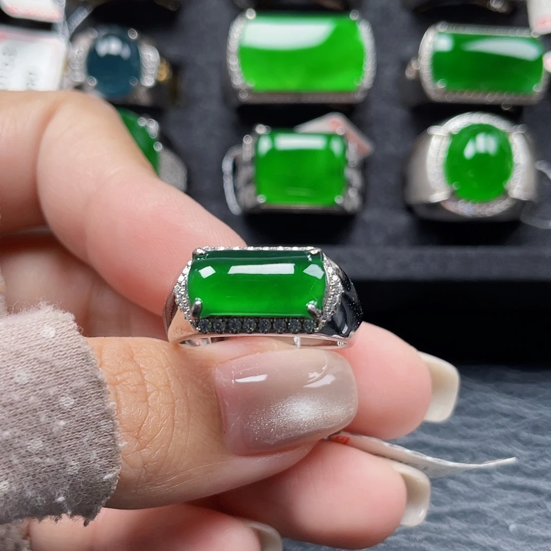 翡翠银S925镶嵌戒指天然A货翡翠没运费险3176