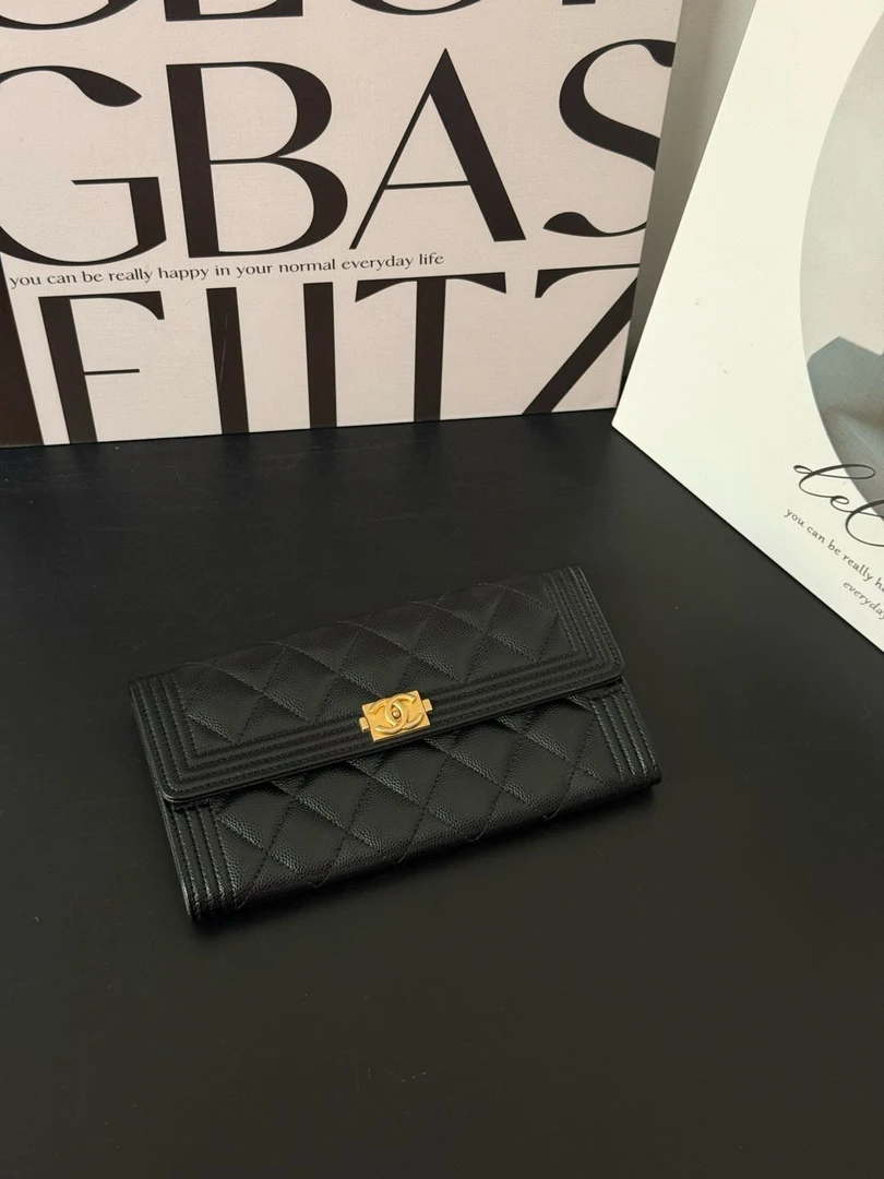 95新 Chanel/香奈儿 6661 黑金菱格纹荔枝leboy钱包18