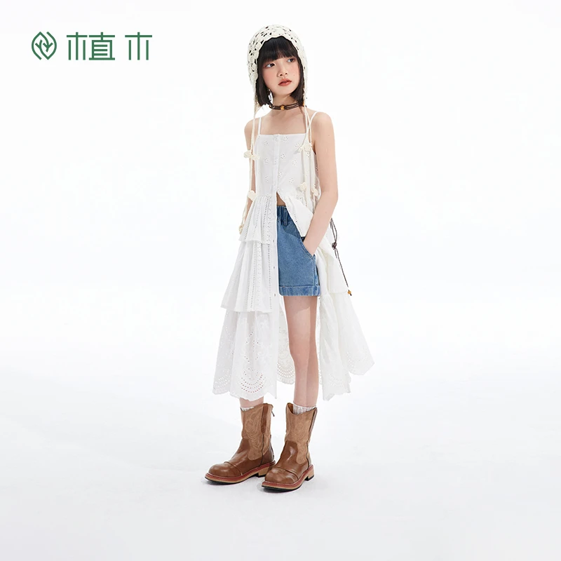 植木童装女童连衣裙2025夏新款中大童吊带连衣裙蛋糕裙25L172001