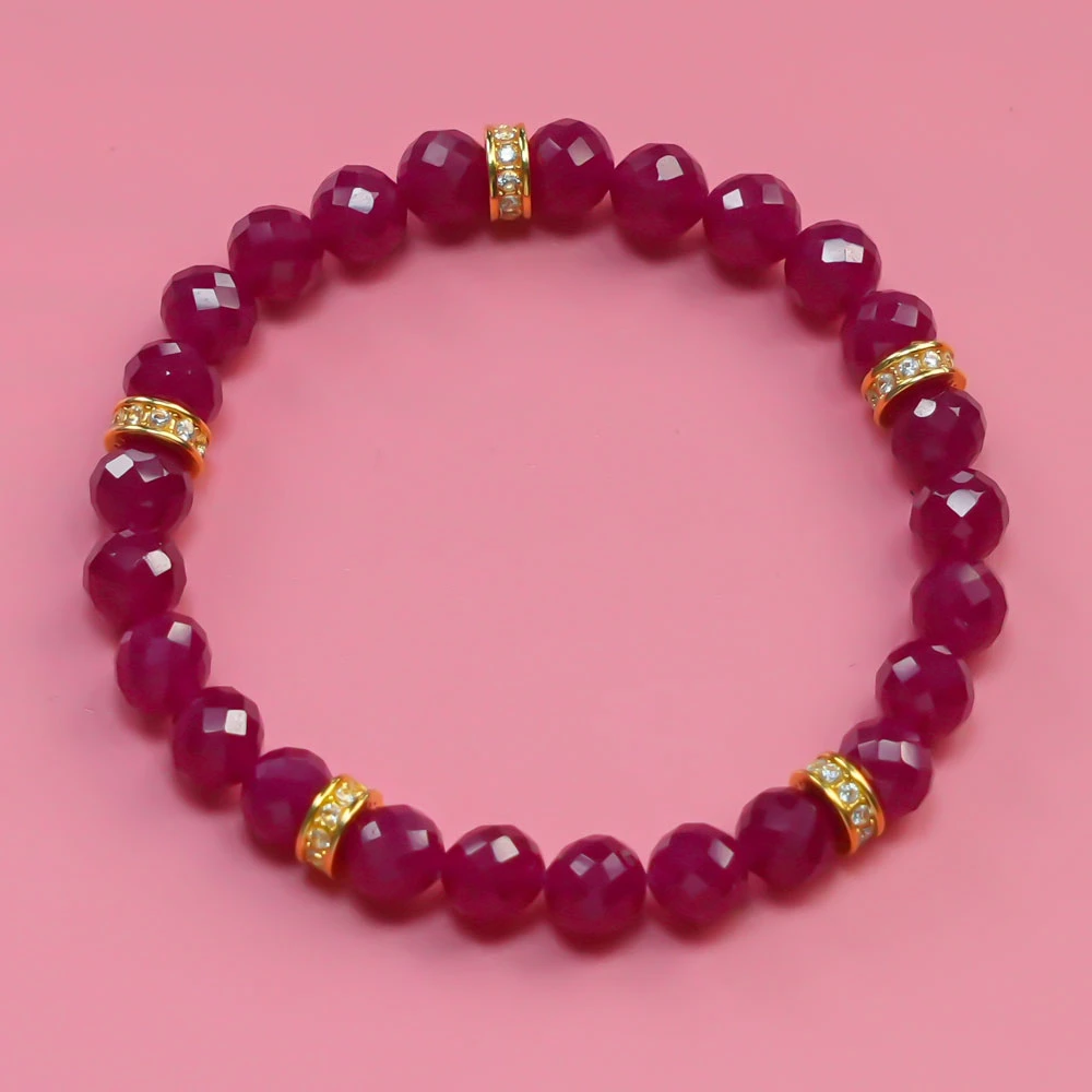 培育红宝石红刚玉跑环手串 AU750 18k金镶嵌手串 女士复古百搭