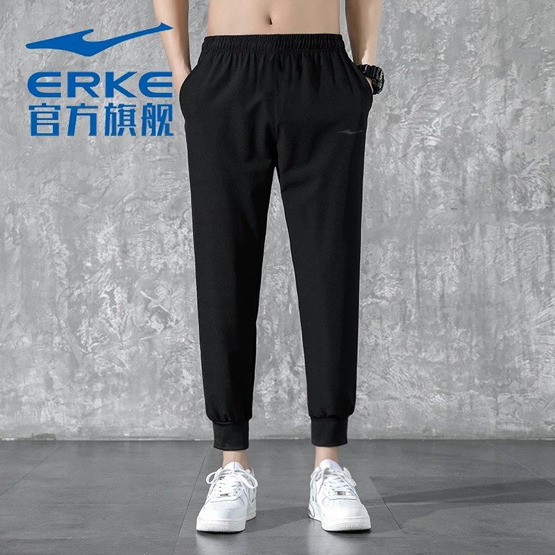 erke/鸿星尔克男裤2025夏季男生运动裤薄款针织卫裤训练跑步长裤