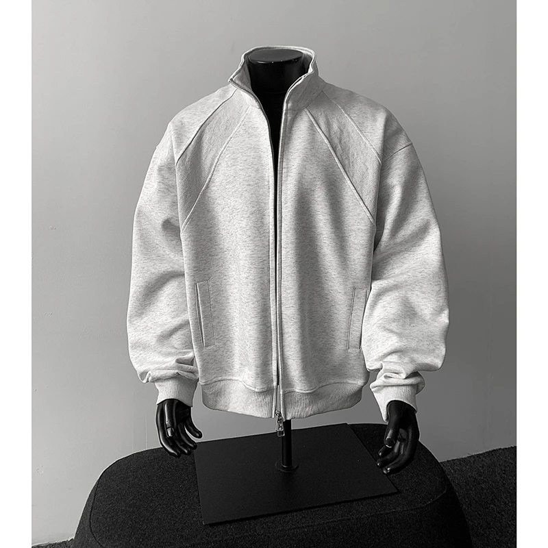 解构拼接设计感立领开衫卫衣男女秋季潮简约宽松boxy情侣短宽外套