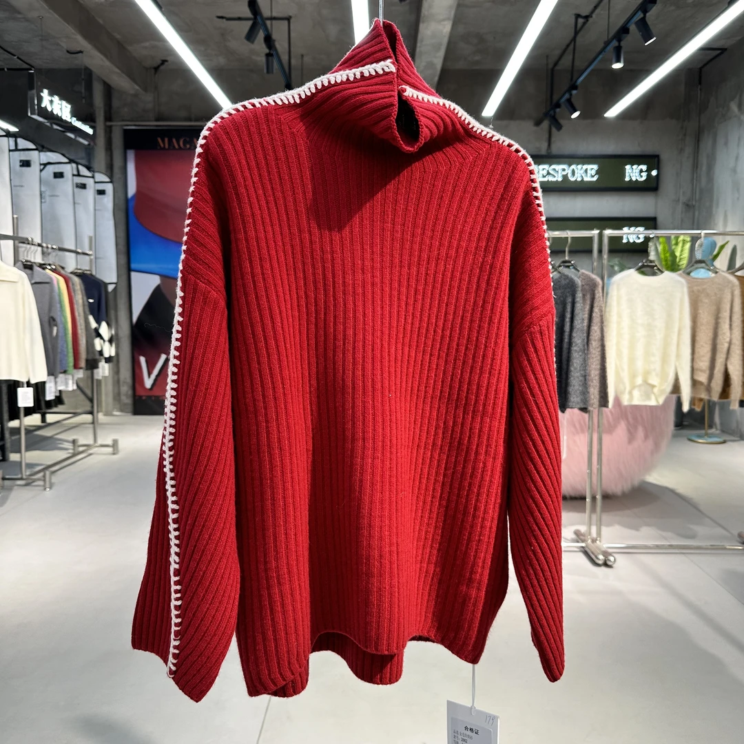【高领边白条款】设计针织衫休闲毛衫时尚秋冬毛衣女2862
