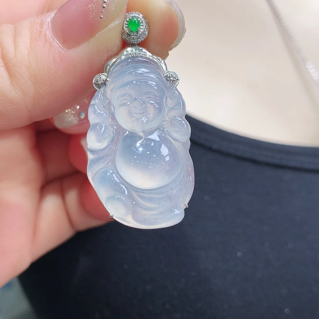 翡翠颈饰18K金镶嵌财神