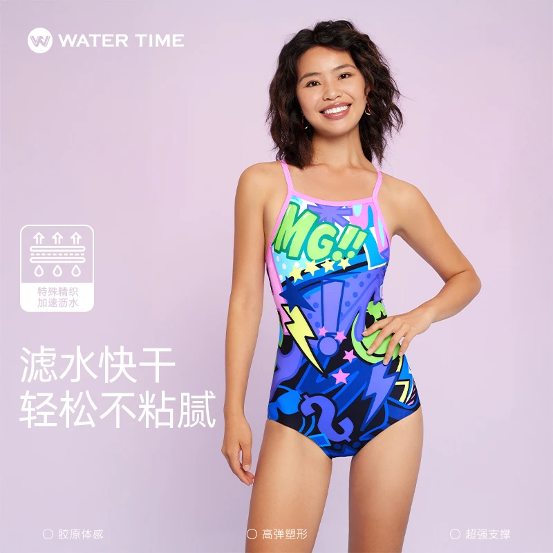 WaterTime泳衣女2025年新款连体鬼马三角游泳馆专用竞速游泳衣
