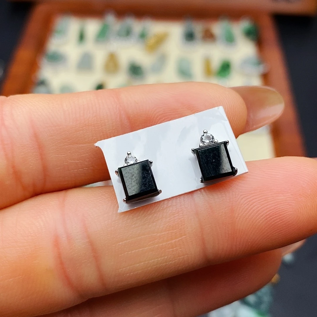 银S925镶嵌翡翠耳饰