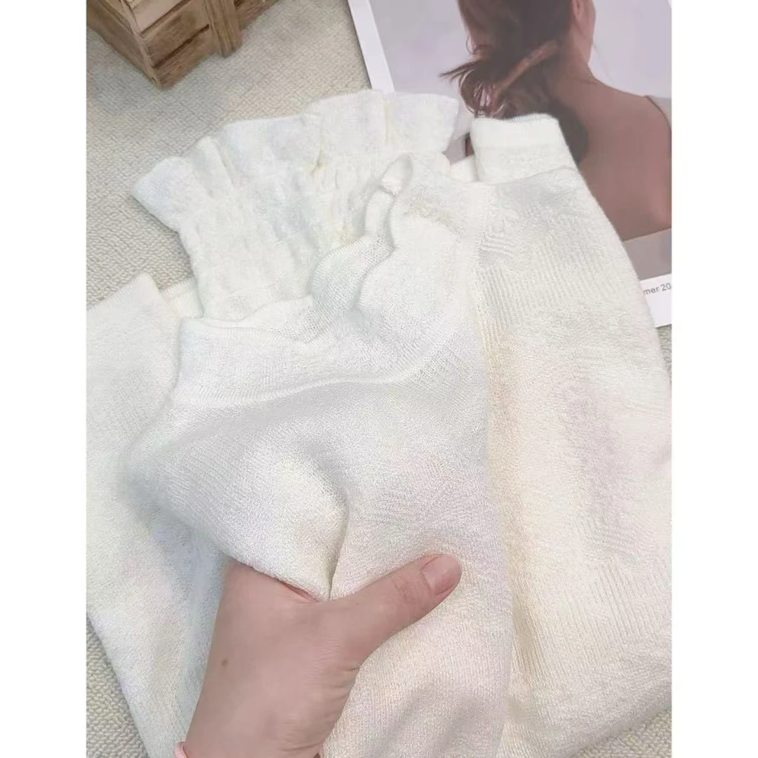 丽丽家~白莲时尚百搭打底纯色花边针织衫