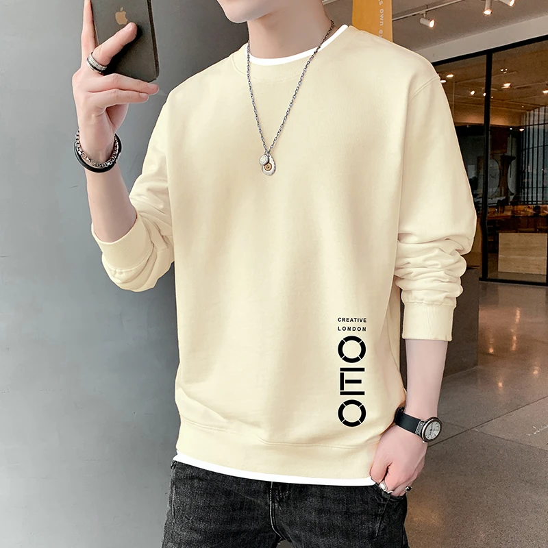 春秋季假两件卫衣上衣男士新款潮牌秋季休闲美式圆领宽松长袖男