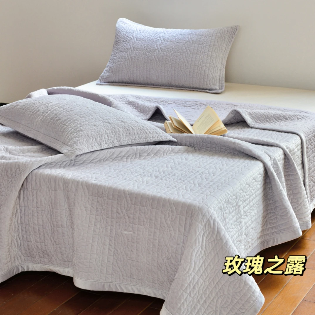 双面绒品夹棉床盖3件套加厚纯色