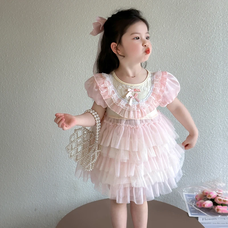 女童夏款洋气连衣裙2025新款女宝宝公主纱裙儿童夏季甜美蓬蓬裙子