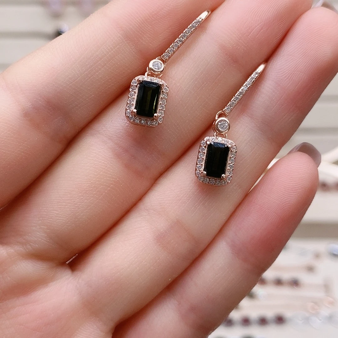 耳钩银S925镶嵌碧玺耳钩