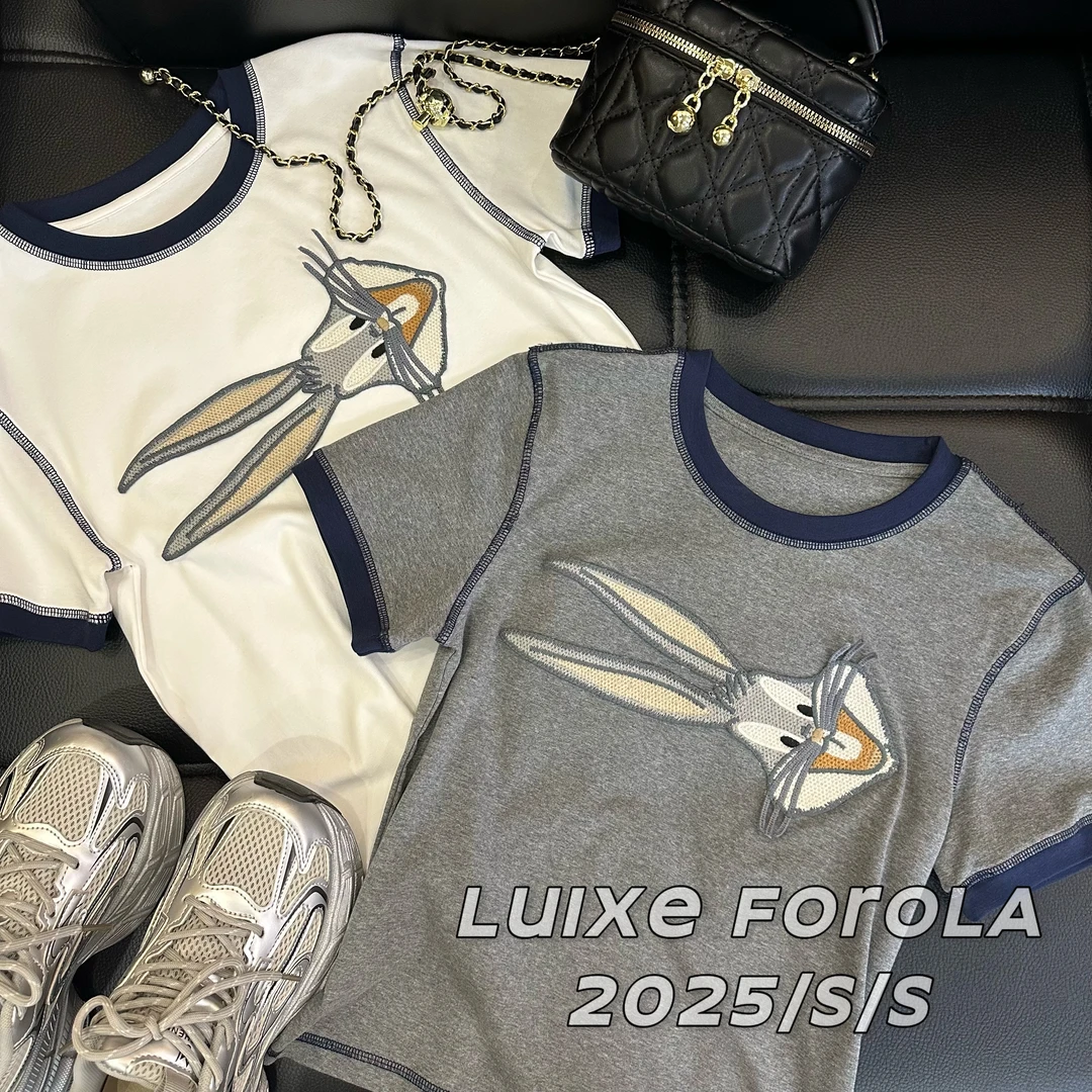 FOROLA『兔子乖乖』2025撞色夏季新款刺绣老钱风松弛感女装DD25035