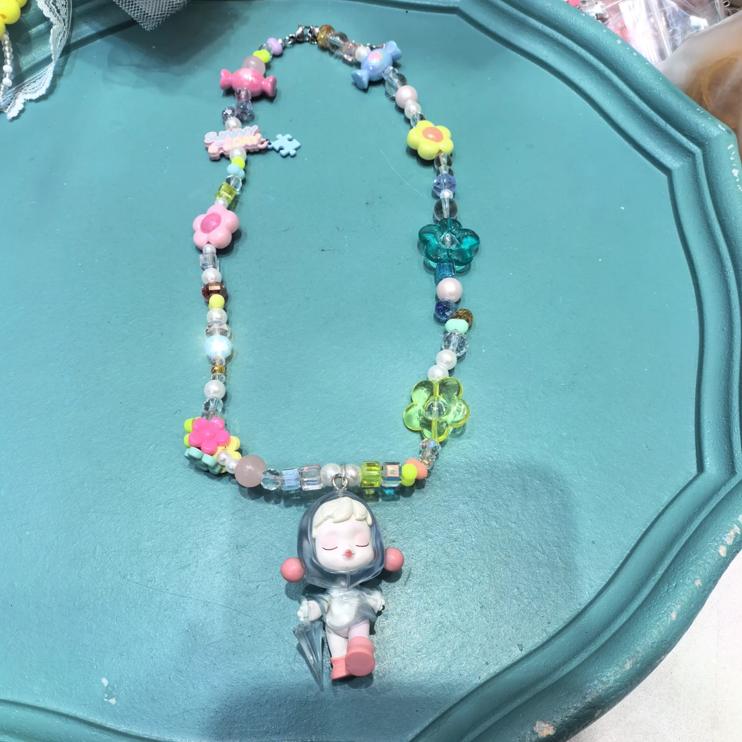 C345彩色花花雨衣娃娃项链