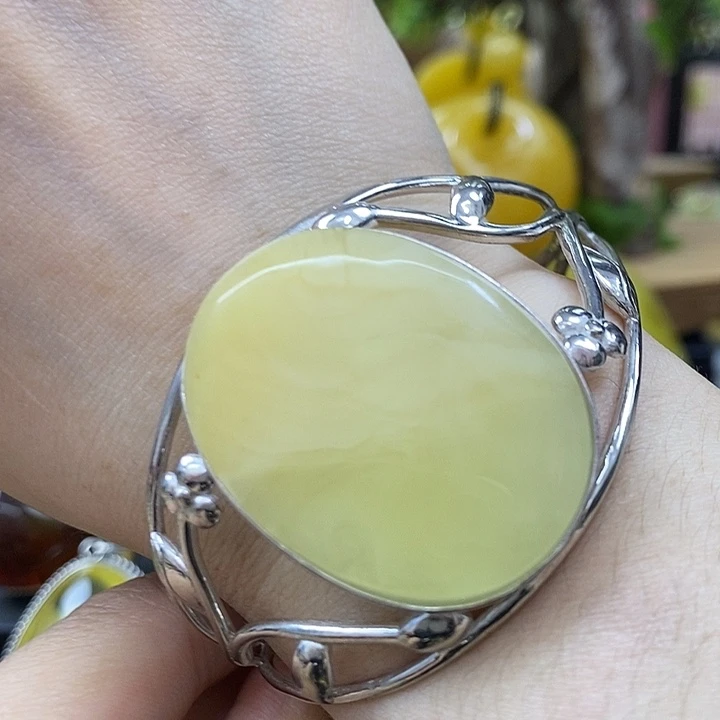 琥珀银S925镶嵌戒指手镯