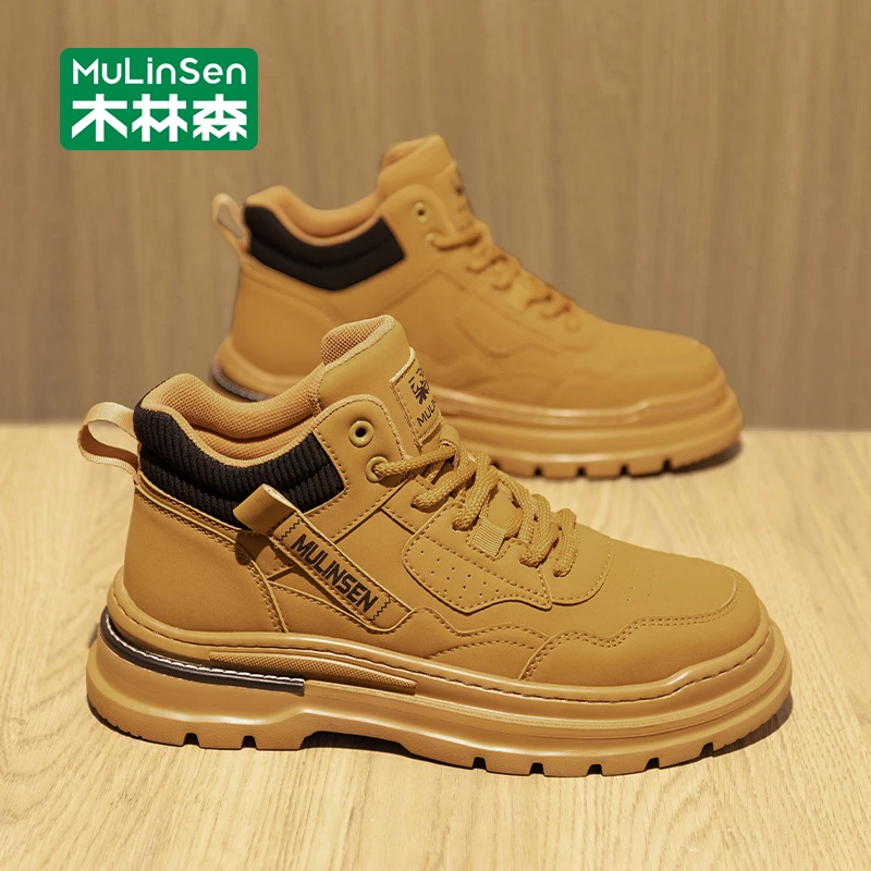 木林森男马丁靴秋冬复古英伦风沙漠工装短靴春季厚底休闲高帮男鞋