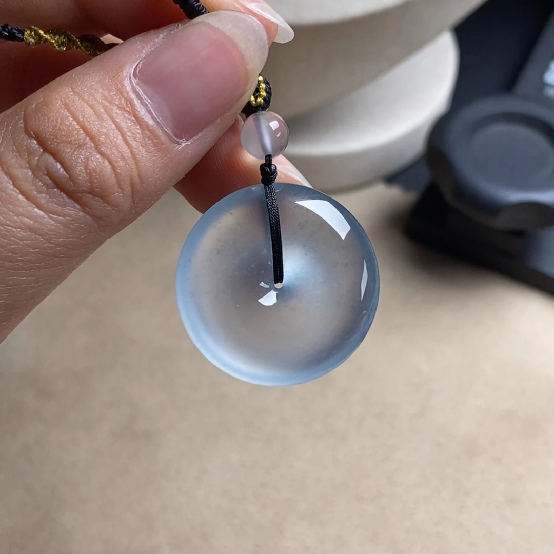 翡翠未镶嵌颈饰高冰玻璃种蓝杠冰透炸光平安扣25.9-5.5