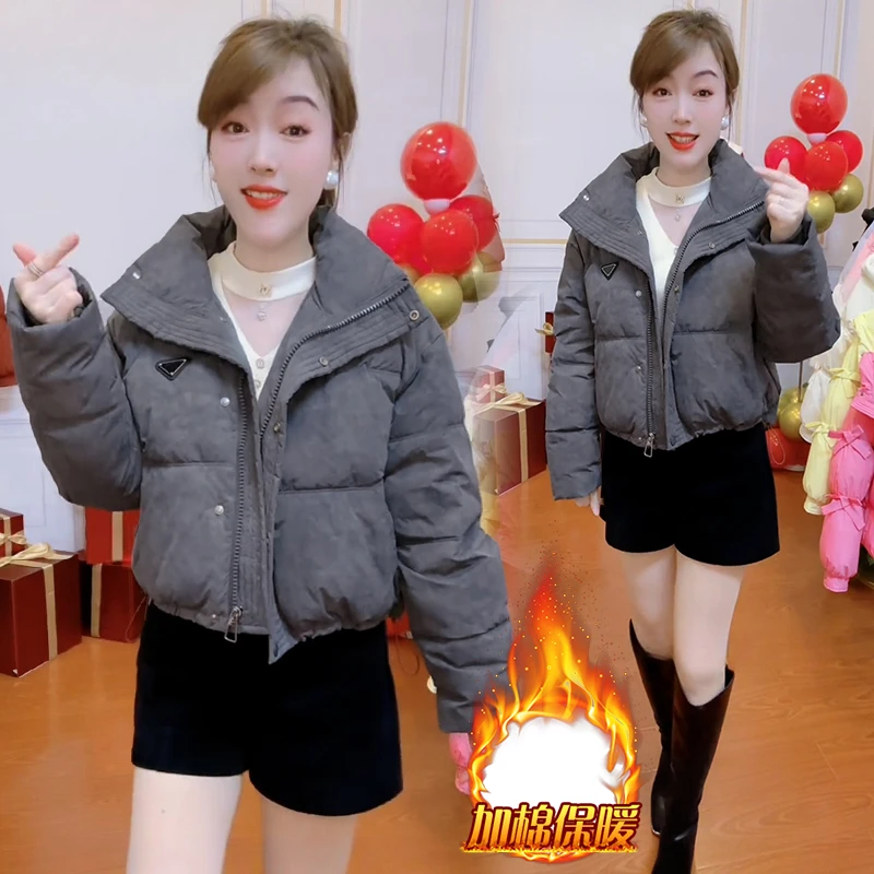 设计感立领短款棉服女2025年冬季新款小个子宽松加棉加厚保暖外套