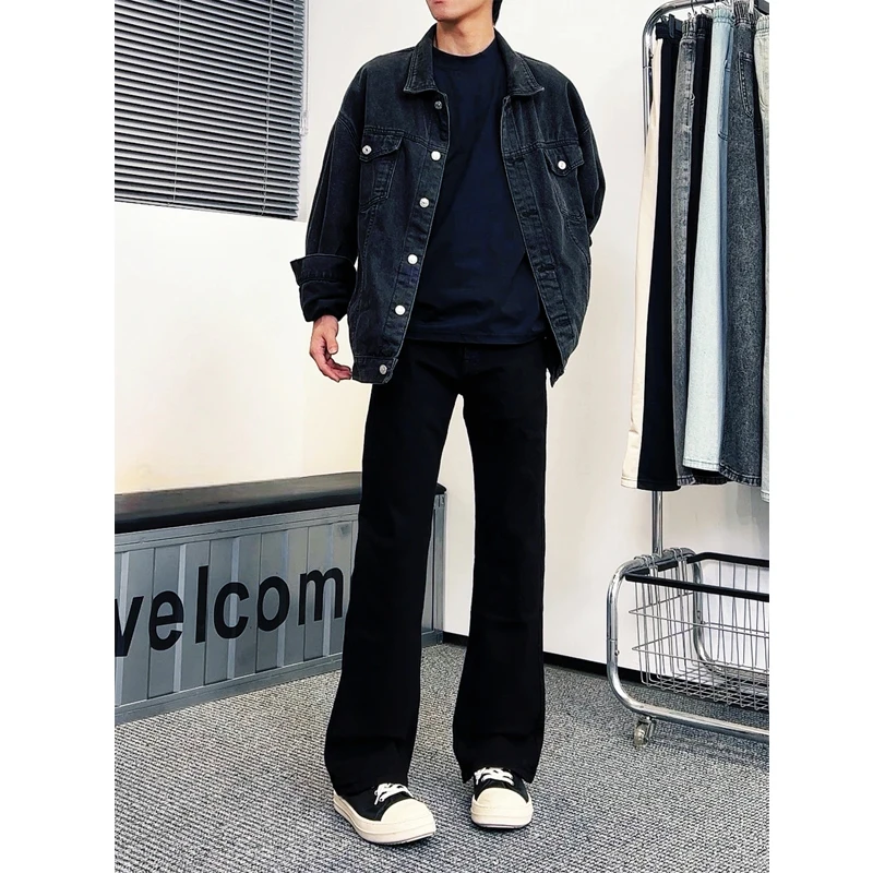 La Chapelle/拉夏贝尔秋冬弯刀微喇百搭修饰腿型高弹高街牛仔裤男