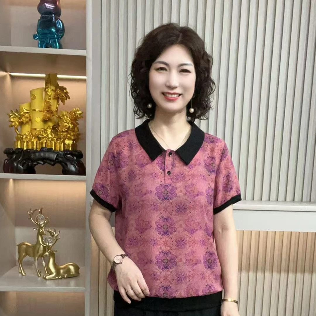 妈妈装流行欧若拉时尚潮牌女装宽松夏装女士独特漂亮上装休闲短袖