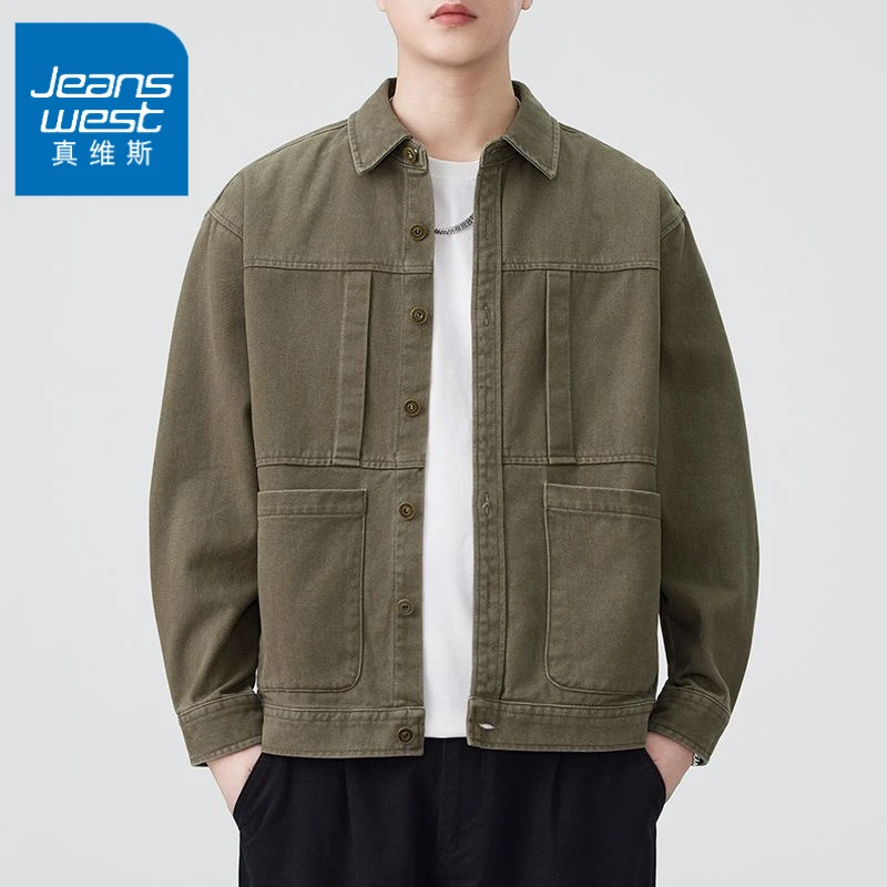 真维斯秋季日系复古工装男士百搭拼接设计宽松休闲美式夹克外套