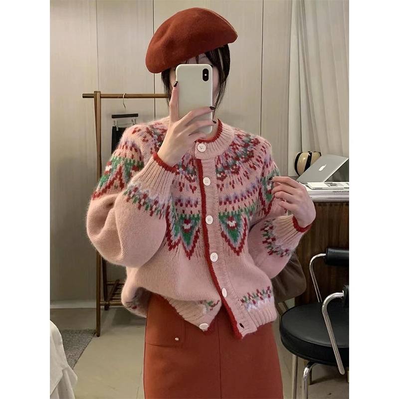 韩系甜美减龄秋冬装新款慵懒风针织毛衣开衫女短款高级感上衣外套