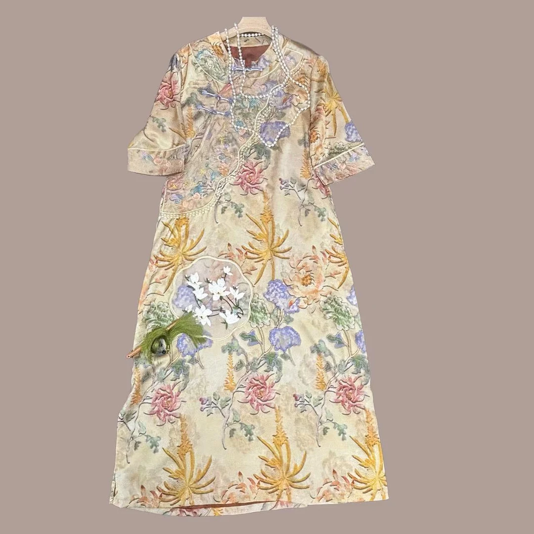 【花蜜】2025夏季新款高级感国潮风气质奥黛旗袍裙新中式连衣裙