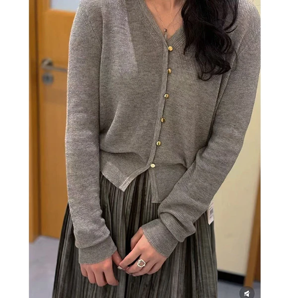 胸90-140长53极简风开衫毛针织衫经典气质长袖宽松百搭 7752