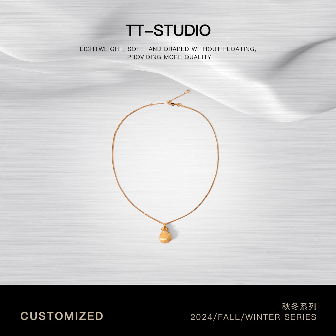 铜锆石项链 【福袋聚财】新中式铜镀18K金钱袋吊坠项链TT-NN0161