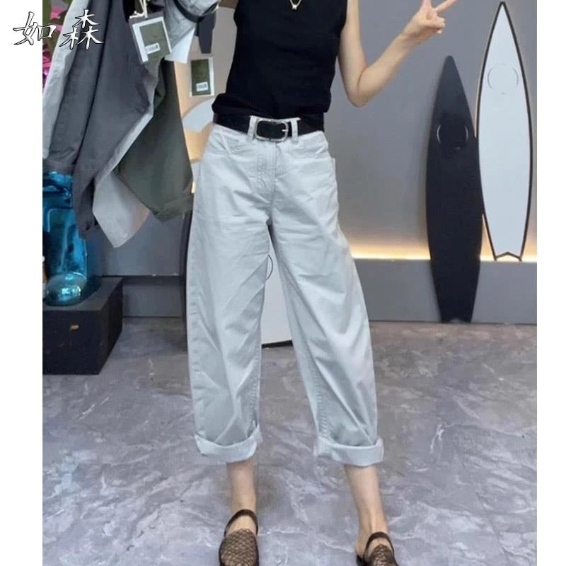 夏季薄款九分阔腿休闲裤子女梨形身材大码胖mm宽松显瘦速干弯刀裤