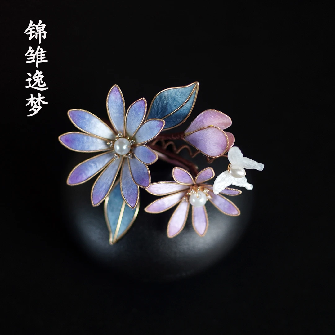 非遗绒花《锦雏逸梦》 纯手工桑蚕丝线掐丝绒花古典国风中式发夹