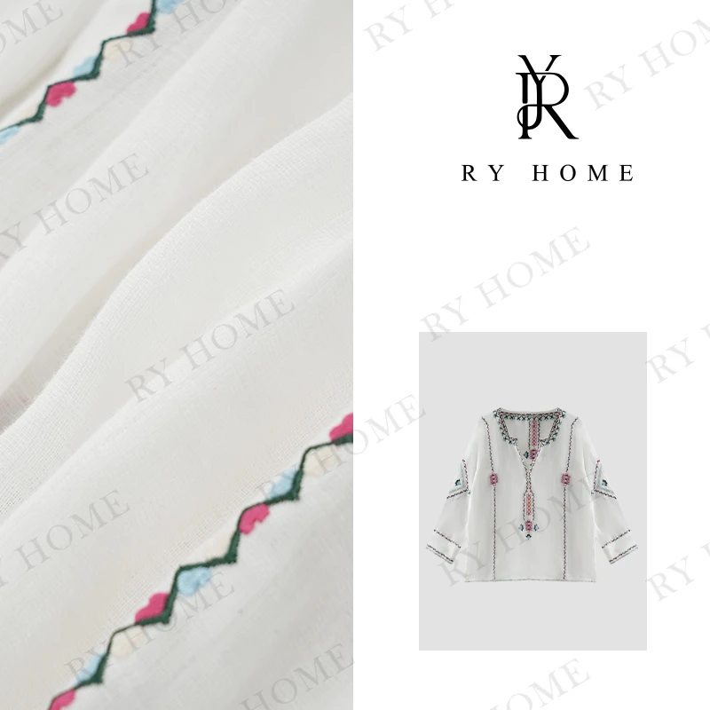 【容雨RYHOME】“蝶恋花”100%棉＋波西米亚精致名族刺绣衬衫24C1280