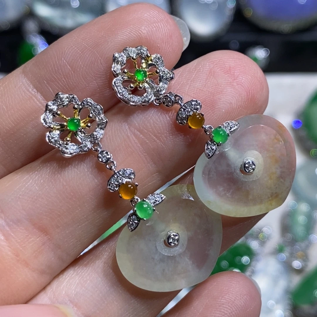 翡翠18K金镶嵌耳饰耳饰