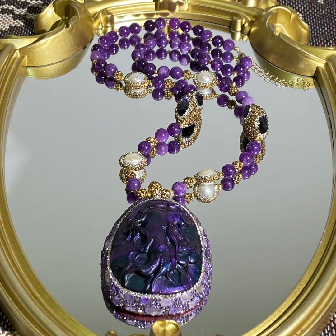 TTSD 紫色精雕人参气质民族风奢华毛衣链 2291