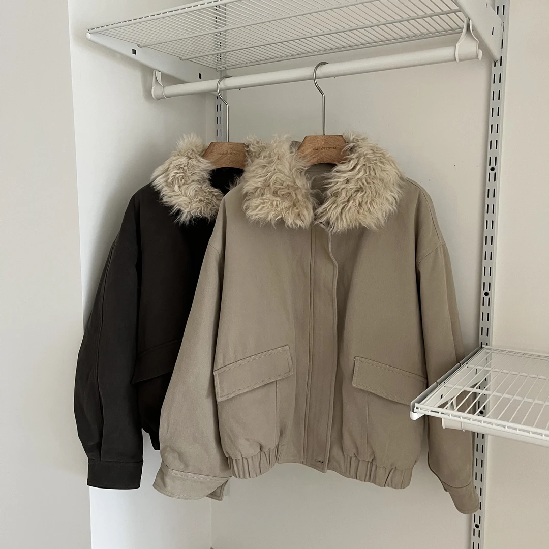 美式复古沙漠系毛领可拆卸棉服外套