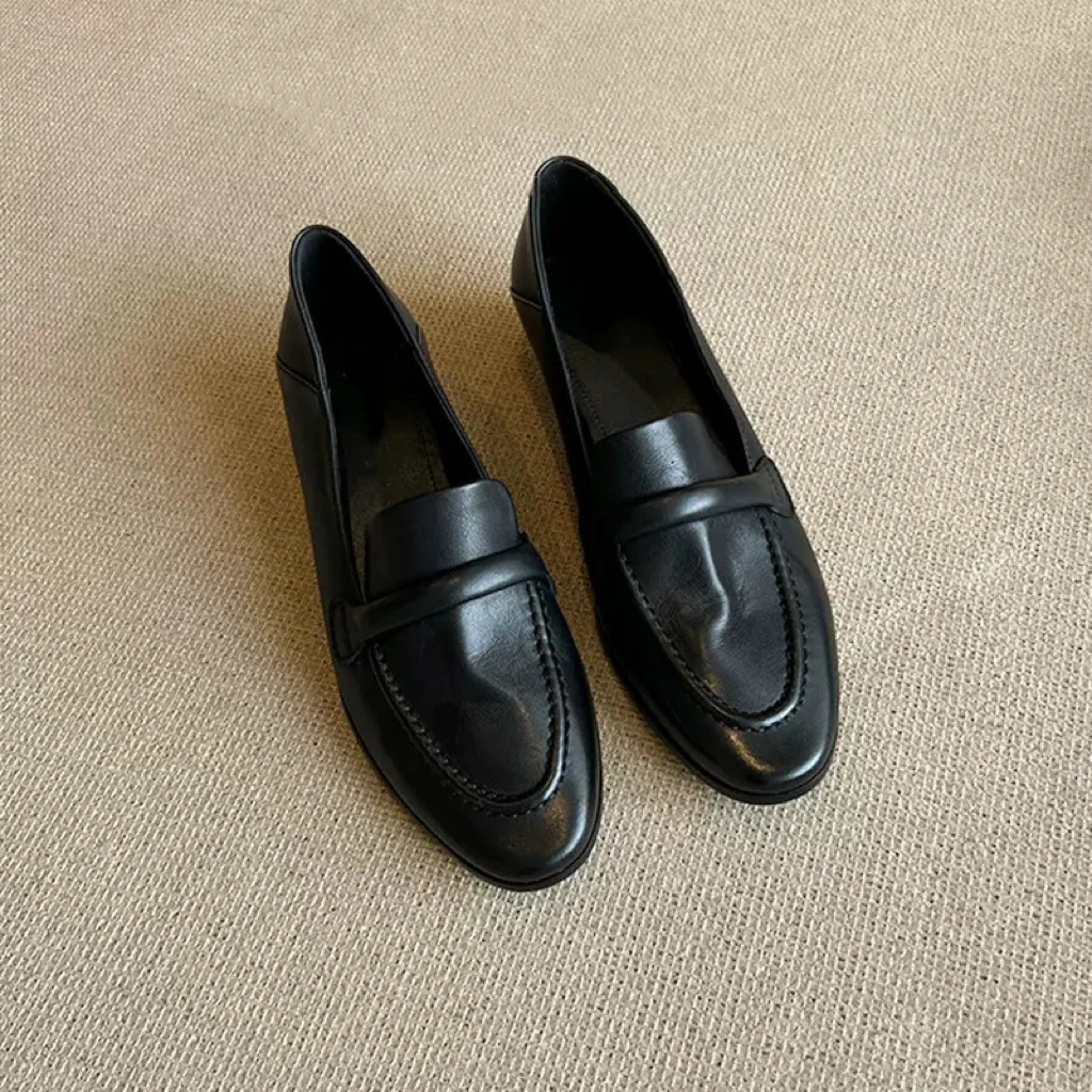 羊皮版~复古一脚蹬懒人鞋粗跟单鞋英伦风小皮鞋乐福鞋2025新款秋