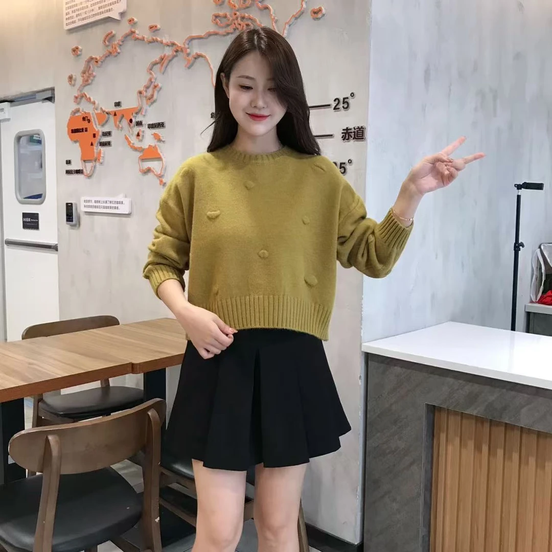 套头秋季厚款圆领嘴唇女装长袖毛衫毛针织衫韩版针织女